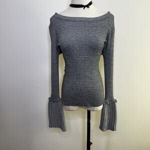 Vintage Ribbed Chunky Knit Sweater Bell Flared Sleeve Fairy Whimsygoth Y2K L